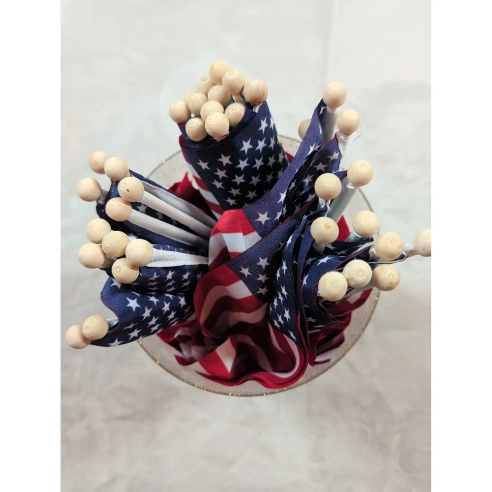 Small American Flags on‎ Wooden Sticks Handheld USA Patriotic Decor 4th of July